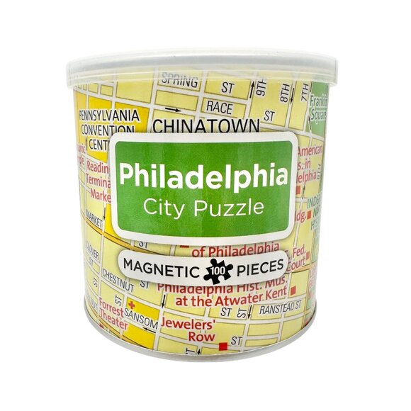 Philadelphia City Magnetic Puzzle 100 Pieces In Canister Map Design By E-Q Toys - Picture 1 of 4